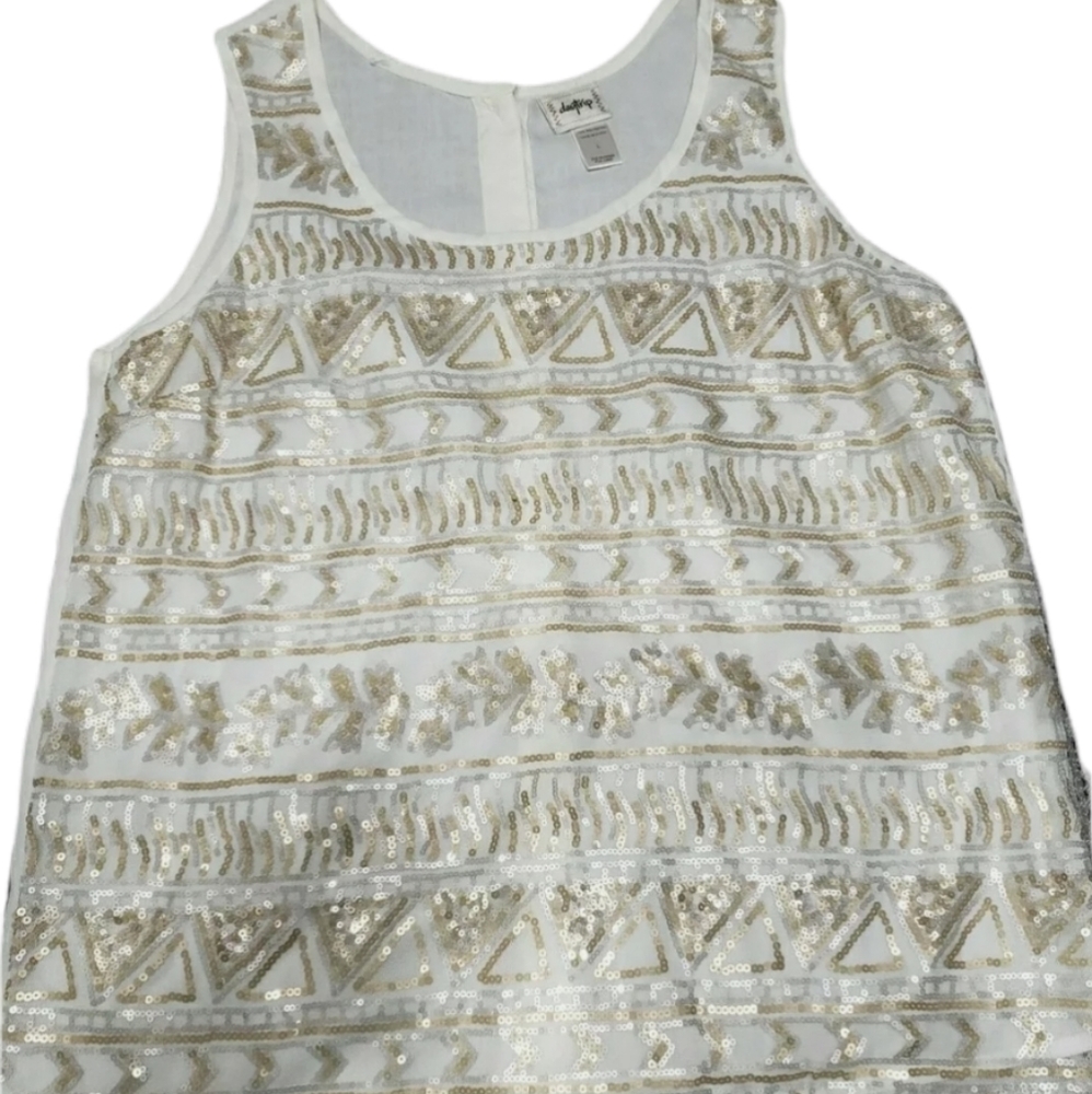 Daytrip White Tank Top with Gold Sequin Embellishment